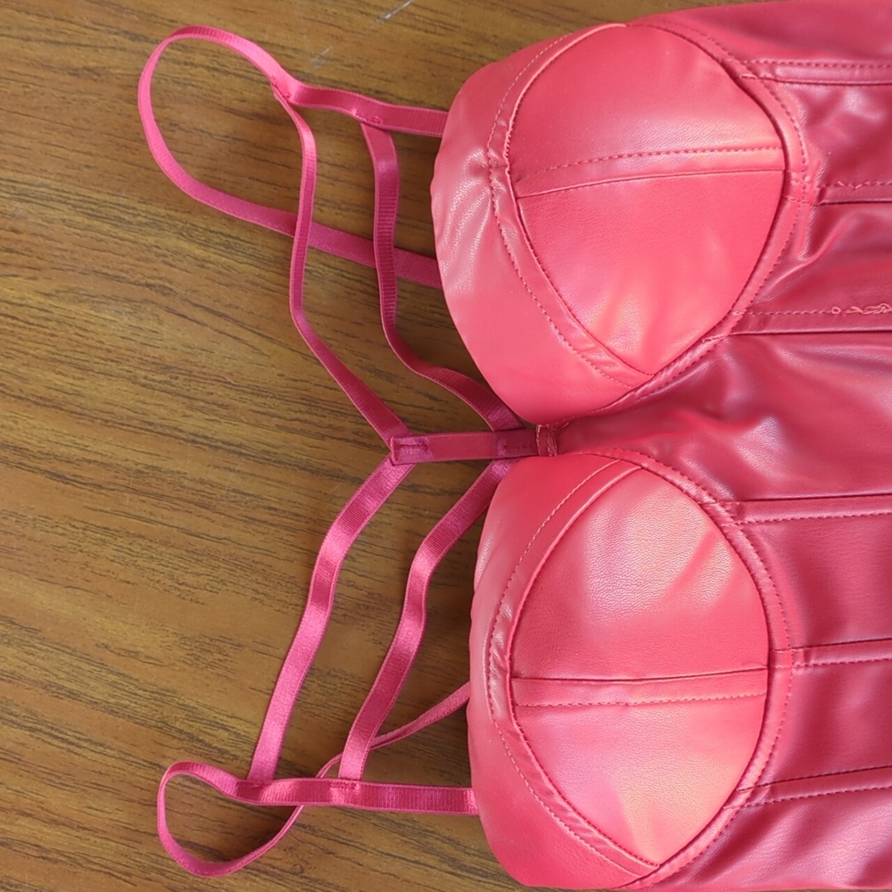 Oppa! faux leather bustier crop top in red, Multi-strap Detailing Size Medium - Picture 6 of 12